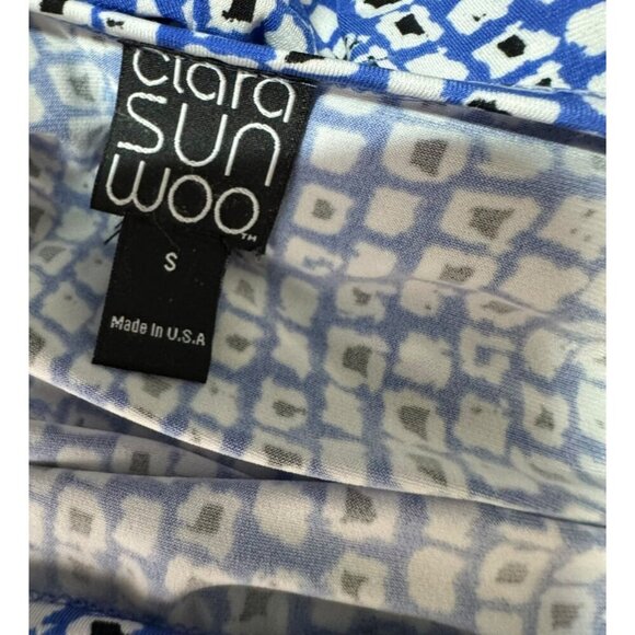 CLARA SUN WOO Size Small Jumpsuit blue white print slinky cropped wide leg - Picture 6 of 7